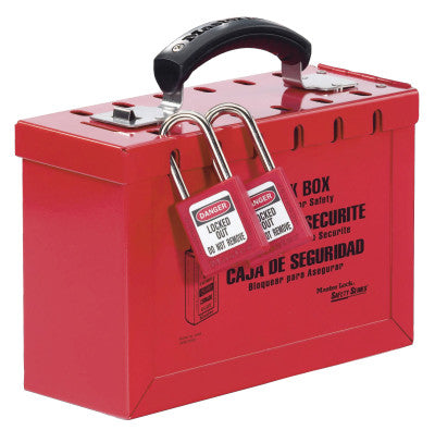 Group Lock Box, 9 1/4 in L x 6 in H x 3 3/4 in W, Steel, Red