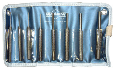 8 Pc. Knurled Pin Punch Kits, Round, English, Pouch