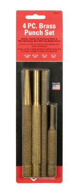 Punch Sets, 4 pc, 3/8 in Drift, 1/4 in Solid, 1/4 in Pin, 3/8 in Pin, Brass