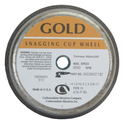 Flaring Cup Wheel, 6 in Dia, 2 in Thick, 16 Grit Alumina Oxide