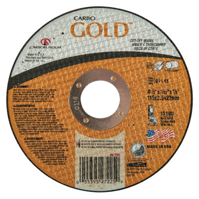 Carbo GoldCut Reinforced Aluminum Oxide Abrasives, 4 1/2 in Dia., 60 Grit