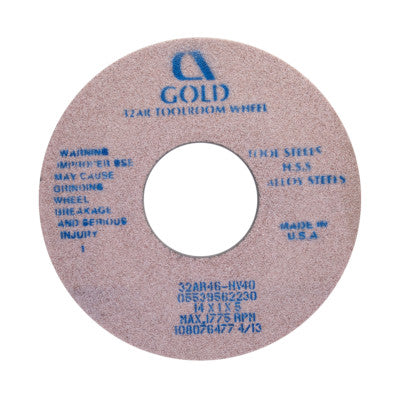 Gold Toolroom Wheels, Type 1, 14 in Dia., 1 1/2 in Thick, 32 Grit, R Grade