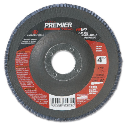 Premier Red Zirconia Alumina Type 27 Fat Boy Flap Discs,4 1/2",80 Grit,5/8 Arbor