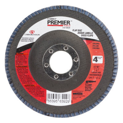 Premier Red Zirconia Alumina Type 27 Fat Boy Flap Discs,4 1/2",80 Grit,7/8 Arbor