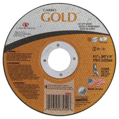 Carbo GoldCut Reinforced Aluminum Oxide Abrasives, TY 1, 4.5x.045x7/8, 60 Grt