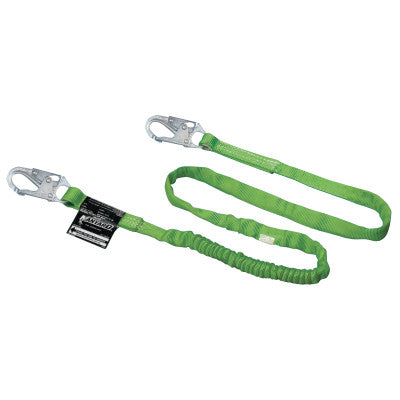 Manyard Shock-Absorbing Lanyard, 6 ft, Anchorage Connection, 2 Snap Hooks, Green