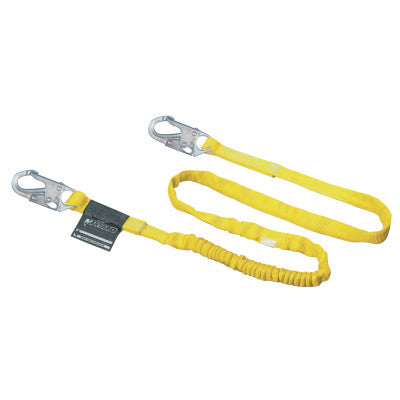 Manyard Shock-Absorbing Lanyard, 4ft, Anchorage Connection, 2 Snap Hooks, Yellow