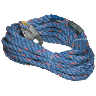 300 Series Rope Lifeline, 25ft, Anchorage Connection, 310lb Cap, Blue/Red Specks