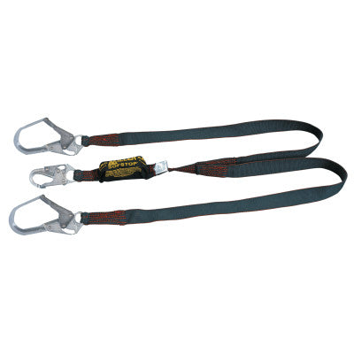 Arc-Rated Shock-Absorbing Lanyard, Locking (1)Snap/(2)Rebar Hooks, 2 Leg, Black