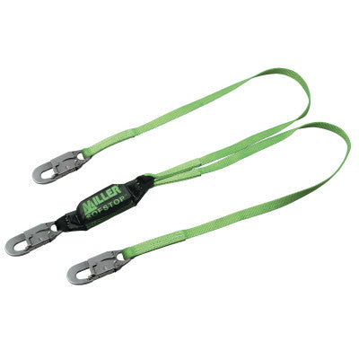 StretchStop Lanyards w/SofStop Shock Absorber, Snap/Rebar Hooks, 2 Legs, Green