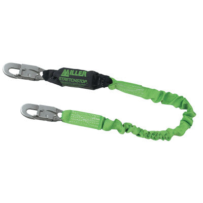 StretchStop Lanyard w/Shock Absorber, 6ft, Anchorage Connection, 1 Leg,Green