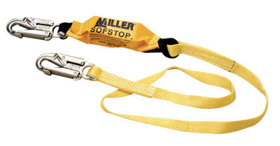 Lanyard w/SofStop Shock Absorber, Lock (1)Snap Hook/(1)Rebar Hook, 1 Leg, Yellow