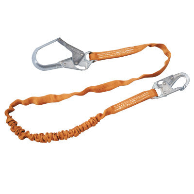 Titan II Stretch Tube Shock-Absorbing Lanyard, Snap/Rebar Hooks, 1 Leg, Orange