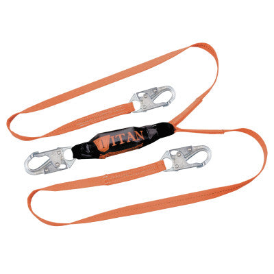 Titan Pack-Type Shock Absorbing Lanyard, Locking Snap Hooks, 2 Leg, Orange