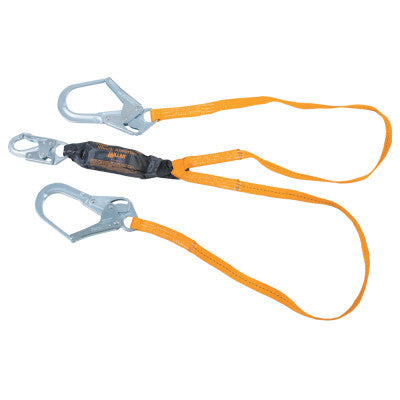 Titan Pack-Type Shock Absorbing Lanyard, Locking Snap/Rebar Hooks, 2 Leg, Orange