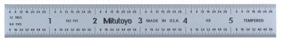 Series 182 Steel Rulers, 6 in, 4R, Wide, Stainless Steel, Rigid