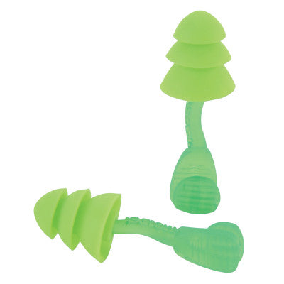 Glide Trio Reusable Earplugs, TPE, Green, Corded