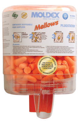 Mellows Foam Ear Plugs, Foam, Bright Orange, Uncorded, Six Dispenser Case