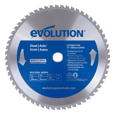 TCT Metal-Cutting Blades, 12 in, 1 in Arbor, 1,600 rpm, 60 Teeth