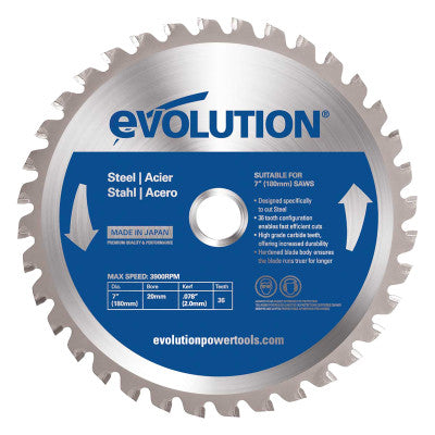 TCT Metal-Cutting Blades, 7 in, 20 mm Arbor, 3,900 rpm, 36 Teeth
