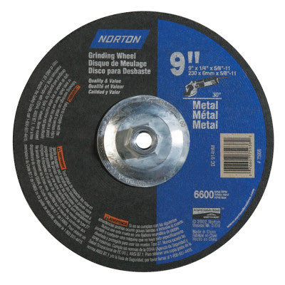 Depressed Center Metal/Masonry Wheel, 9 in Dia, 1/4 in Thick, 5/8 Arbor, Alum.