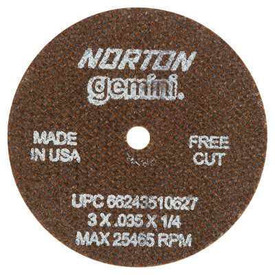 Reinforced Cut-Off Wheel, Type 1, 3 in Dia, .035 in Thick, 60 Grit Alum. Oxide