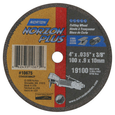 Reinforced Cut-Off Wheel, 4 in Dia, .035 in Thick, Zirconia/Ceramic Alum.