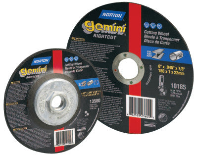Gemini Right Cut Cut-Off Wheel, Type 1, 4 1/2 in Dia, 3/32 in Thick, Alum. Oxide