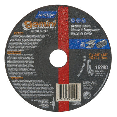 Gemini RightCut Cut-Off Wheel, Type 1, 4 in Dia, .045 in Thick, Aluminum Oxide