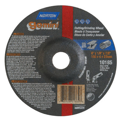 Gemini Depressed Center Wheel, 6" Dia, 1/8" Thick, 7/8" Arbor