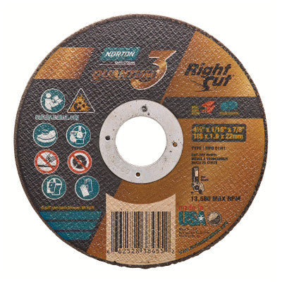 Quantum3 Cut-off Wheels, 4 1/2 in Dia., 1/16 Thick, 7/8 in Arbor, 36 Grit