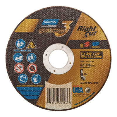 Quantum3 Cut-off Wheels, 5 in Dia., 0.045 Thick, 7/8 in Arbor, 46 Grit