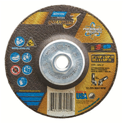 NQ3 Combo Wheels, 5 in Dia., 1/8 in Thick, 5/8 in - 11 Arbor, 24 Grit