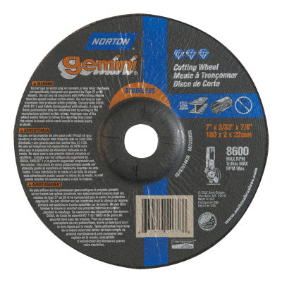 Gemini RightCut Depressed Center Cut-Off Wheel, 7" Dia, 3/32" Thick, 7/8 in