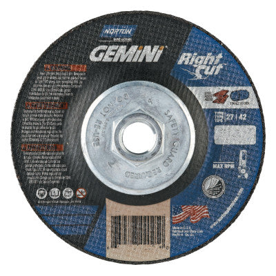 Gemini RightCut Depressed Center Cut-Off Wheel, 7" Dia, .045" Thick, 5/8-11"