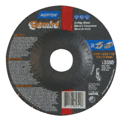 Gemini RightCut Depressed Center Cut-Off Wheel, 4 1/2" Dia, 3/32" Thick, 7/8 in