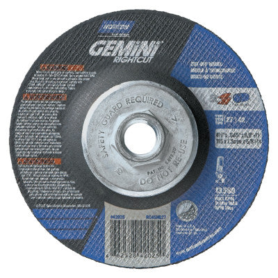 Type 27/42 Gemini RightCut Cut-Off Wheel, 4 1/2" Dia, 5/8" Arbor, 46 Grit