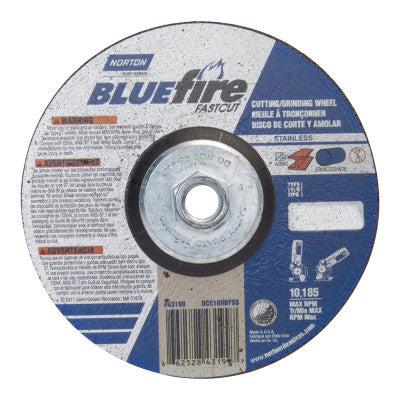 BlueFire Depressed Center Wheels, 6" Dia, 5/8" Arbor, 1/8" Thick, 24 Grit