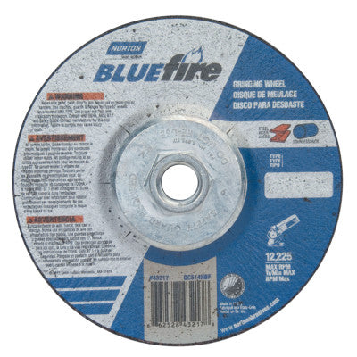 BlueFire Depressed Center Wheels, 5" Dia, 5/8" Arbor, 1/4" Thick, 24 Grit