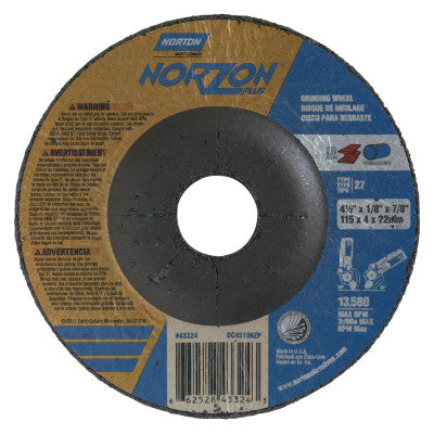 Type 27 NorZon+ Depressed Center Wheel, 4 1/2" Dia, 1/8" Thick, 7/8" Arbor