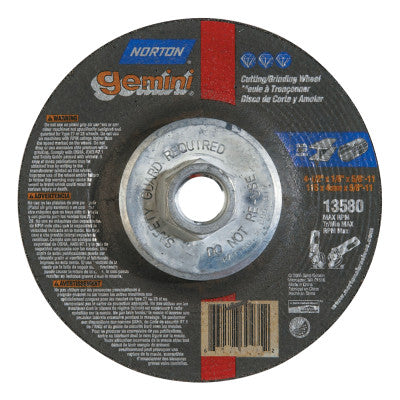 Gemini Cut-Off Wheel, Type 27, 4 1/2 in Dia, 1/8 in Thick