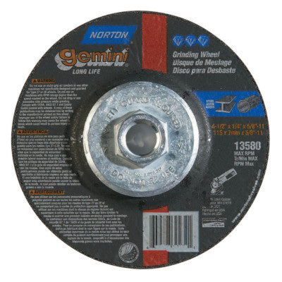 Gemini Cut-Off Wheel, Type 27, 4 1/2 in Dia, 1/4 in Thick