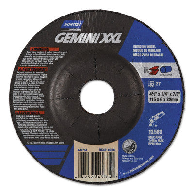 GEMiNi XXL Depressed Center Wheels, 4.5" Dia, 1/4" Thick, 7/8" Arbor, Alum Oxide