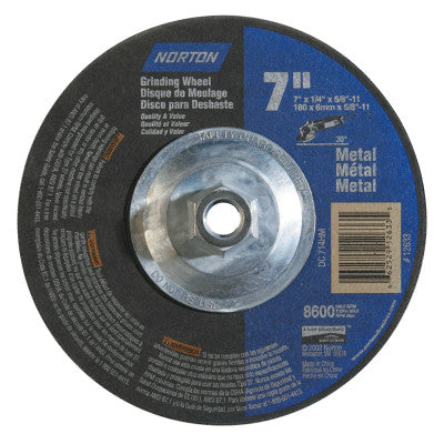 Depressed Center Metal/Masonry Wheel, 7 in Dia, 1/4 in Thick, 5/8 Arbor
