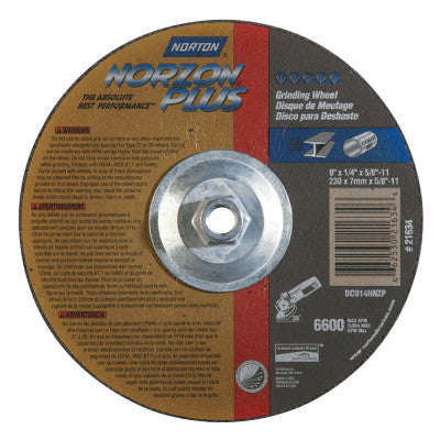 Type 27 NorZon+ Depressed Center Wheel, 9 1/4" Dia, 1/4" Thick, 5/8"-11 Arbor