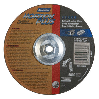 Type 27 NorZon+ Depressed Center Wheel, 9" Dia, 1/8" Thick, 5/8"-11 Arbor,CutOff