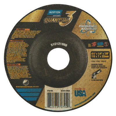 Quantum3 Cut-off Wheel, 4 1/2 in Dia, 1/4 in Thick, 7/8 in Arbor