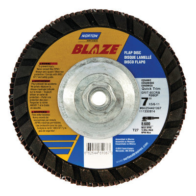 Abrasives Type 27 Quick-Trim Flap Discs, 7 in Dia., 80 Grit, 5/8 in Arbor