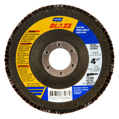 Blaze Type 29 Flap Discs, 4 1/2 in, 36 Grit, 7/8 in Arbor, 13,000 rpm