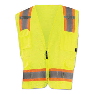 High Visibility Two-Tone Surveyor X Back Mesh Vests, Small, Yellow